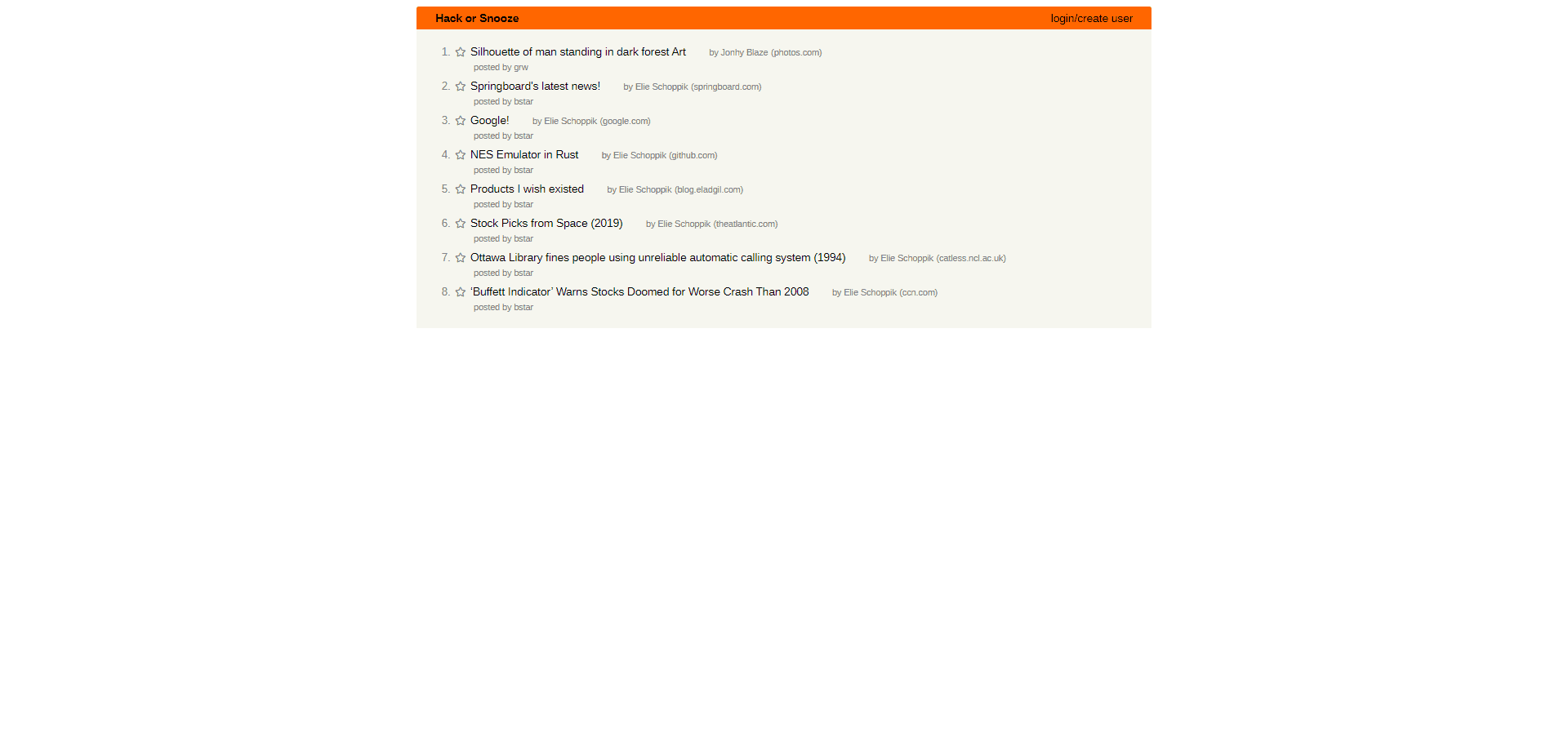 A screenshot from a Hacker News Clone.